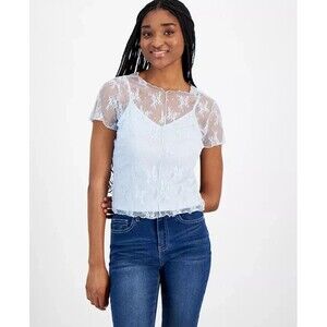 Ultra Flirt Juniors' Lace Tee & Cami - Baby Blue, L
